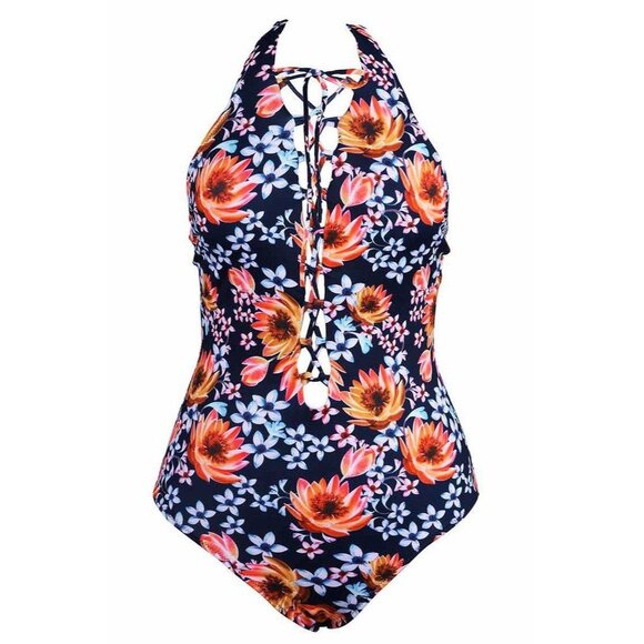 Cupshe Womens Floral Lace-Up Halter One-Piece Swimsuit Size Small - Picture 2 of 8